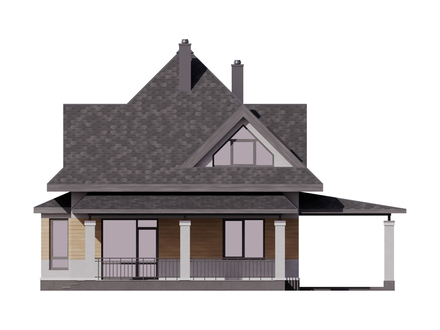3-27e.2 (3-13n) Проект дома с шатровой крышей, террасой и навесом для автомобиля