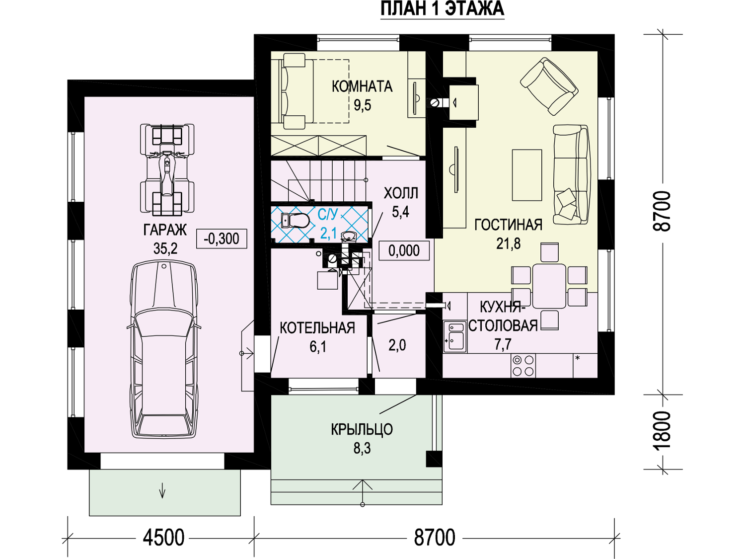3-63b Современный двухэтажный дом из газобетона с гаражом