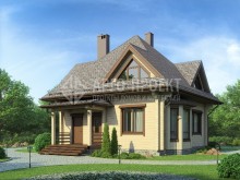 Проект дома 1-37a Деревянный загородный дом с шатровой крышей и эркером