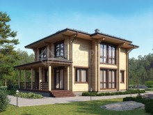 1-60 Проект двухэтажного деревянного дома с ризалитом