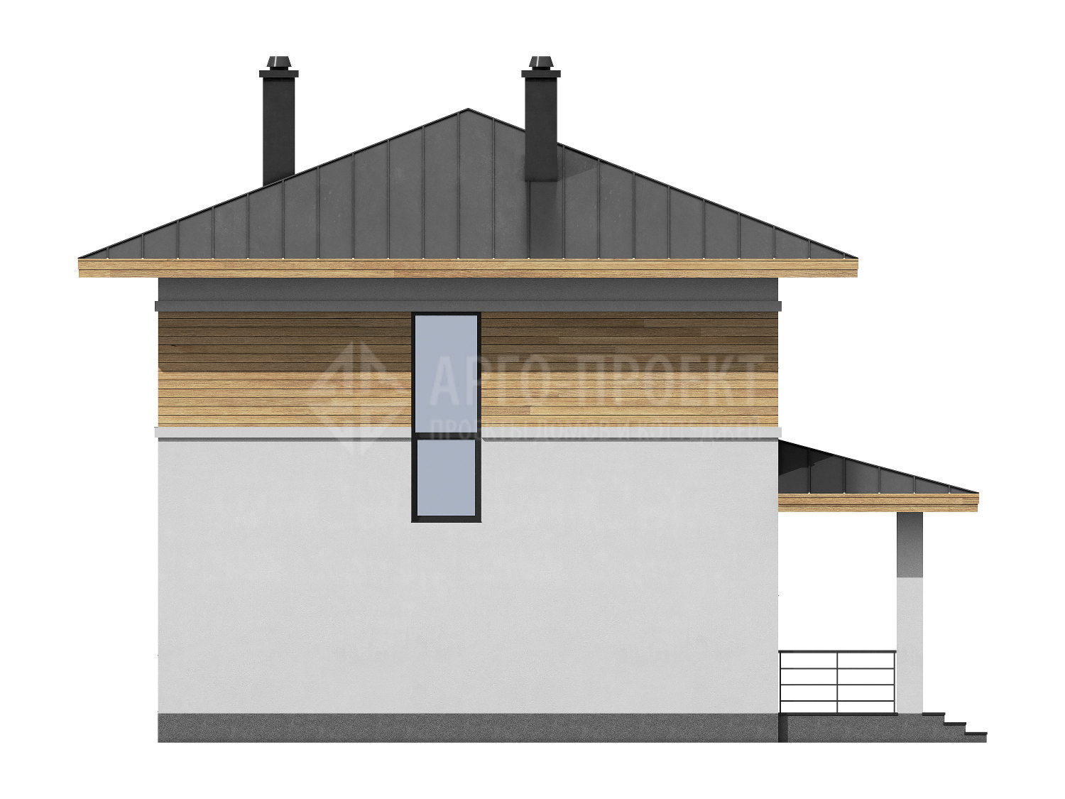 3-63a Современный двухэтажный дом из газобетона с террасой